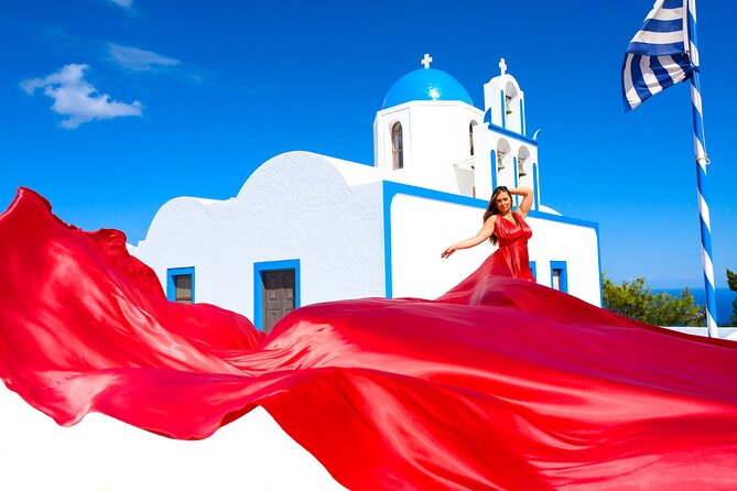 Private Flying Dress Photoshoot 2h in Santorini, Pick up Included - Stunning Photography Locations